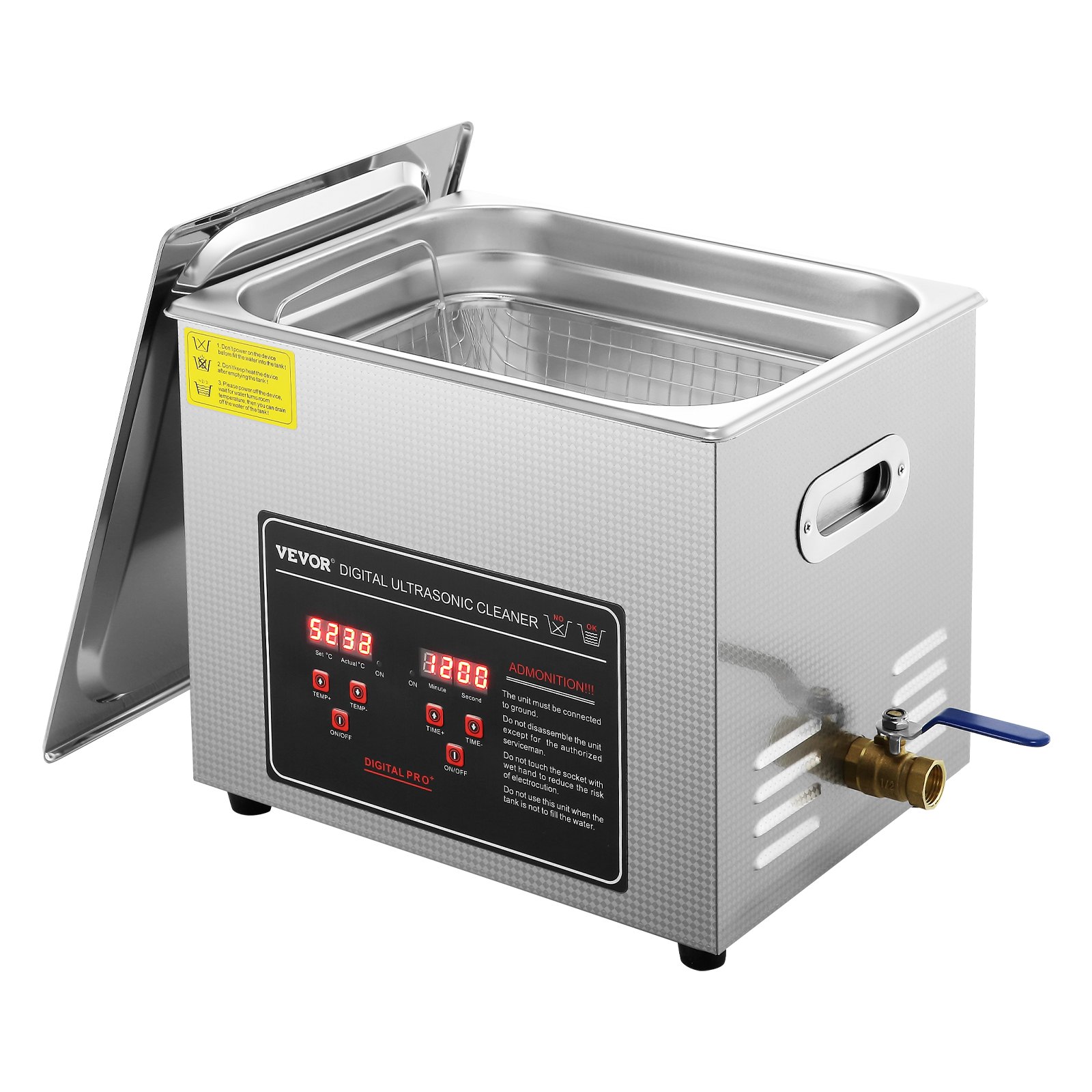 VEVOR Limpiador Ultrasónico Bandeja Ultrasónica Digital de Acero Inoxidable de 10L con Calefacción Tiempo y Temperatura Ajustable Dispositivo de Limpieza Ultrasónica para Joyería Gafas Relojes Clínico