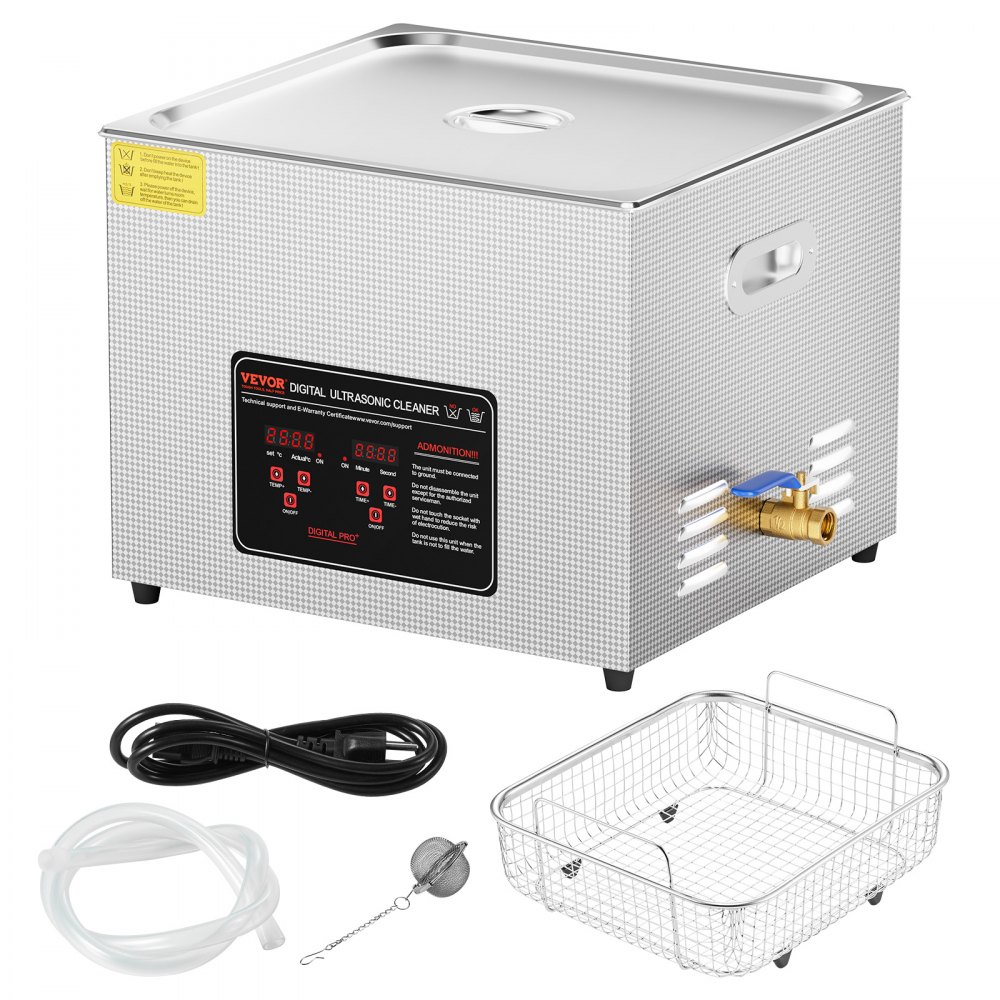 VEVOR Limpiador Ultrasónico 15 L con Temporizador y Calentador 360 W Limpiador Ultrasónico Digital 40 kHz con Cesta para Reloj Gafas Soporte de Joyería Piezas Industriales Herramientas Plata