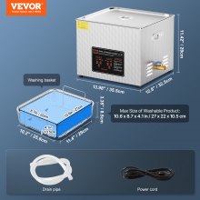 VEVOR Limpiador Ultrasónico 15L con Temporizador de Calentamiento y Cesta 360 W