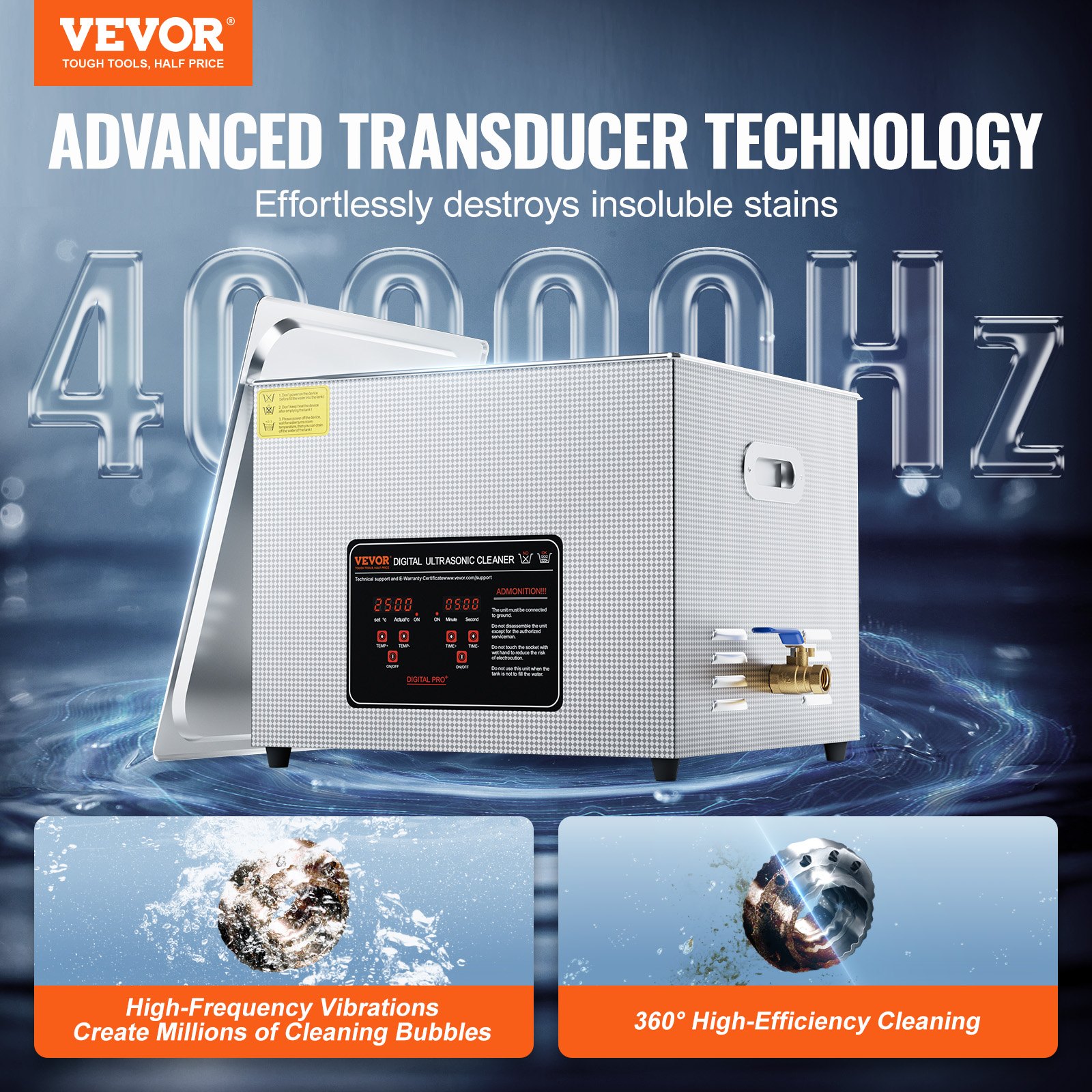 VEVOR Limpiador Ultrasónico 15 L con Temporizador y Calentador 360 W Limpiador Ultrasónico Digital 40 kHz con Cesta para Reloj Gafas Soporte de Joyería Piezas Industriales Herramientas Plata