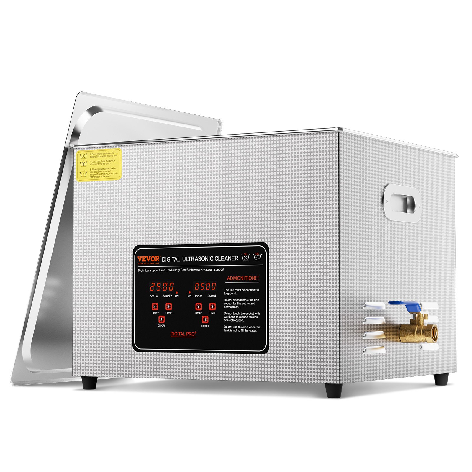 VEVOR Limpiador Ultrasónico 15 L con Temporizador y Calentador 360 W Limpiador Ultrasónico Digital 40 kHz con Cesta para Reloj Gafas Soporte de Joyería Piezas Industriales Herramientas Plata