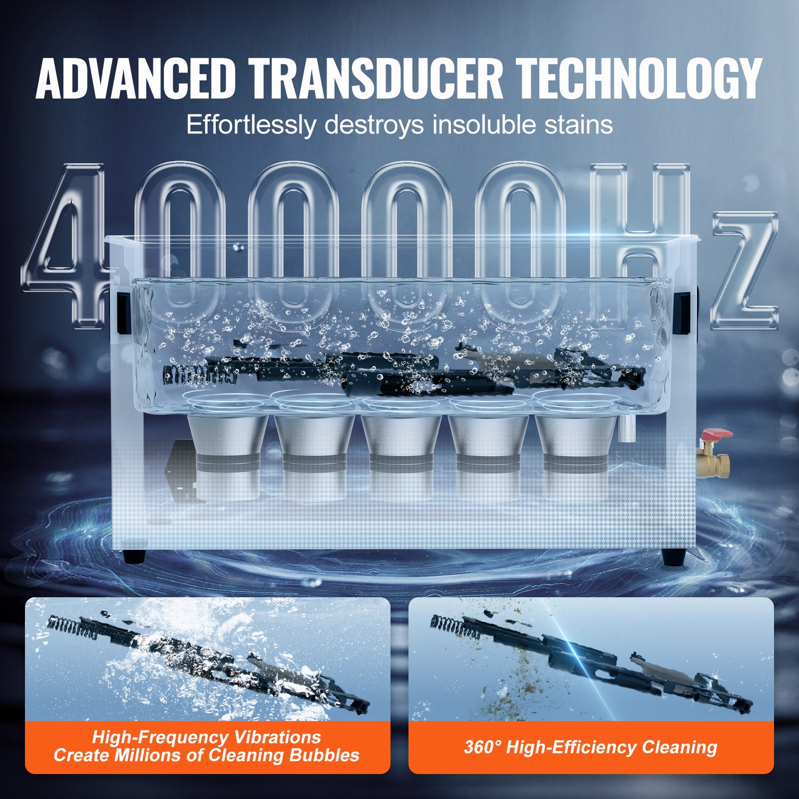 VEVOR Limpiador Ultrasónico 10 L Máquina de Limpieza Ultrasónica Profesional de 300 W con Temporizador y Calentador 40 kHz con Cesta para Piezas de Armas, Balas, Suministros Militares