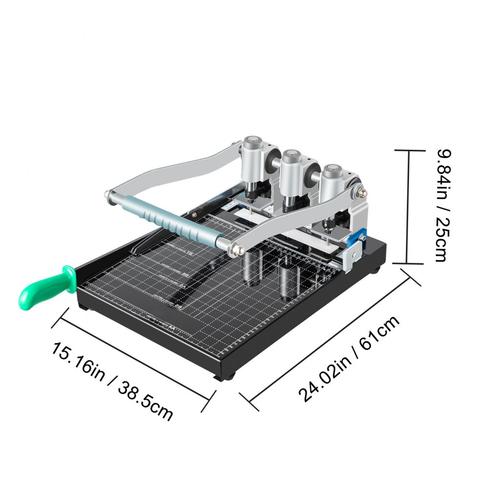 VEVOR Perforadora de Papel 3 Orificios Perforadora de Gruesos y Esfuerzo Capacidad de 300 Hojas Diámetro 3 mm Perforadora de Agujeros 38,5x61x25cm con Cuerpo de Metal y Taladro de Acero para Oficinas
