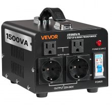 VEVOR Convertidor de Voltaje, 1500 VA, Transformador Elevador/Reductor, Convierte de 110 V a 220 V y de 220 V a 110 V, con Tomas de Corriente de EE. UU. y UE, Cable de Alimentación y Disyuntor