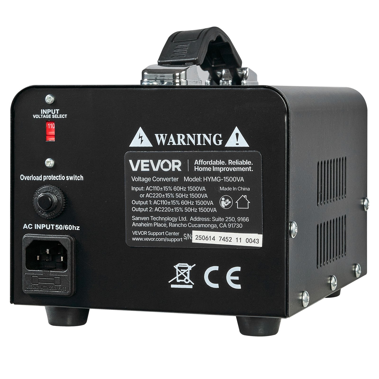 VEVOR Convertidor de Voltaje, 1500 VA, Transformador Elevador/Reductor, Convierte de 110 V a 220 V y de 220 V a 110 V, con Tomas de Corriente de EE. UU. y UE, Cable de Alimentación y Disyuntor