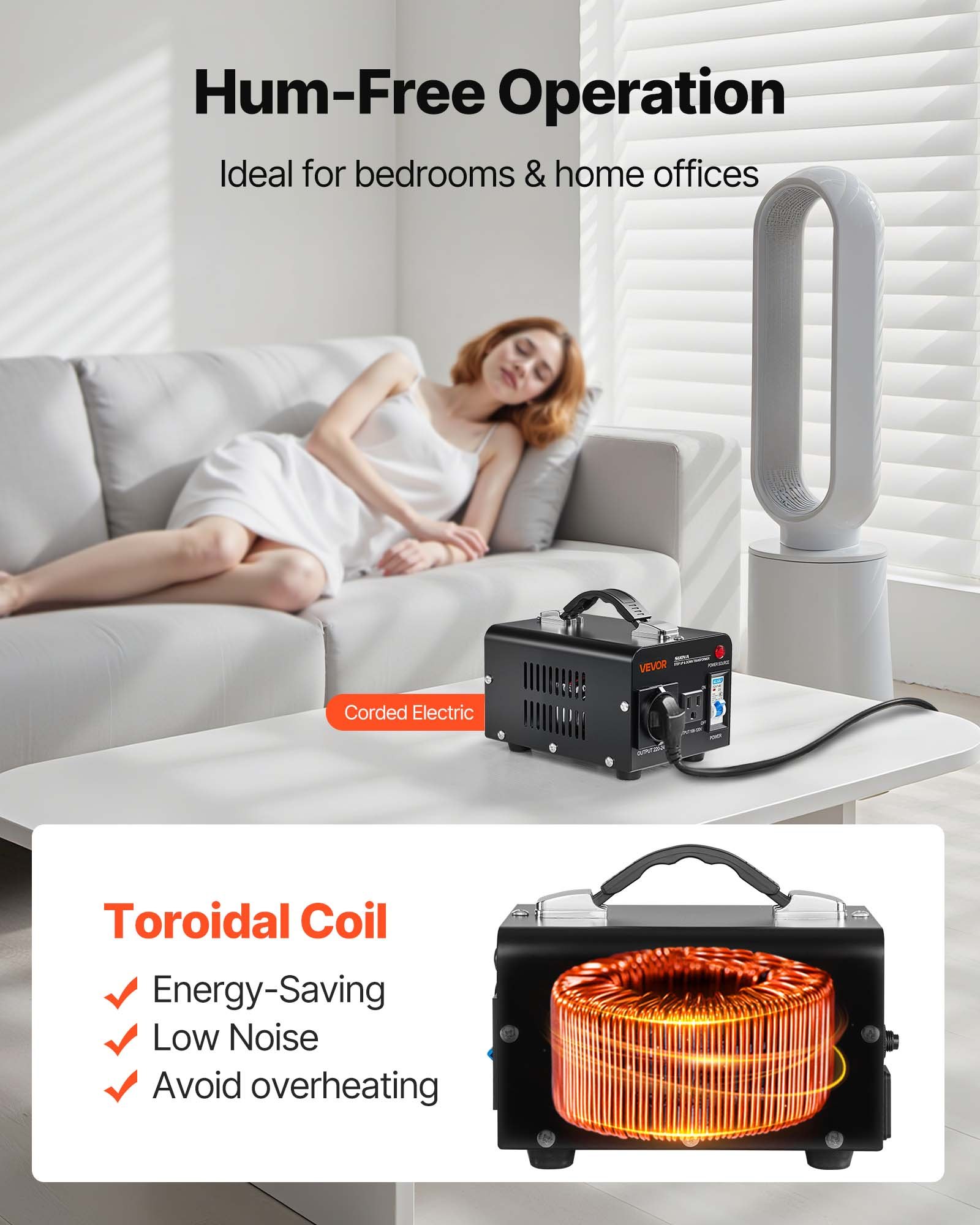 VEVOR Convertidor de Voltaje, 500 VA, Transformador Elevador/Reductor, Convierte de 110 V a 220 V y de 220 V a 110 V, con Tomas de Corriente de EE. UU. y UE, Cable de Alimentación y Disyuntor