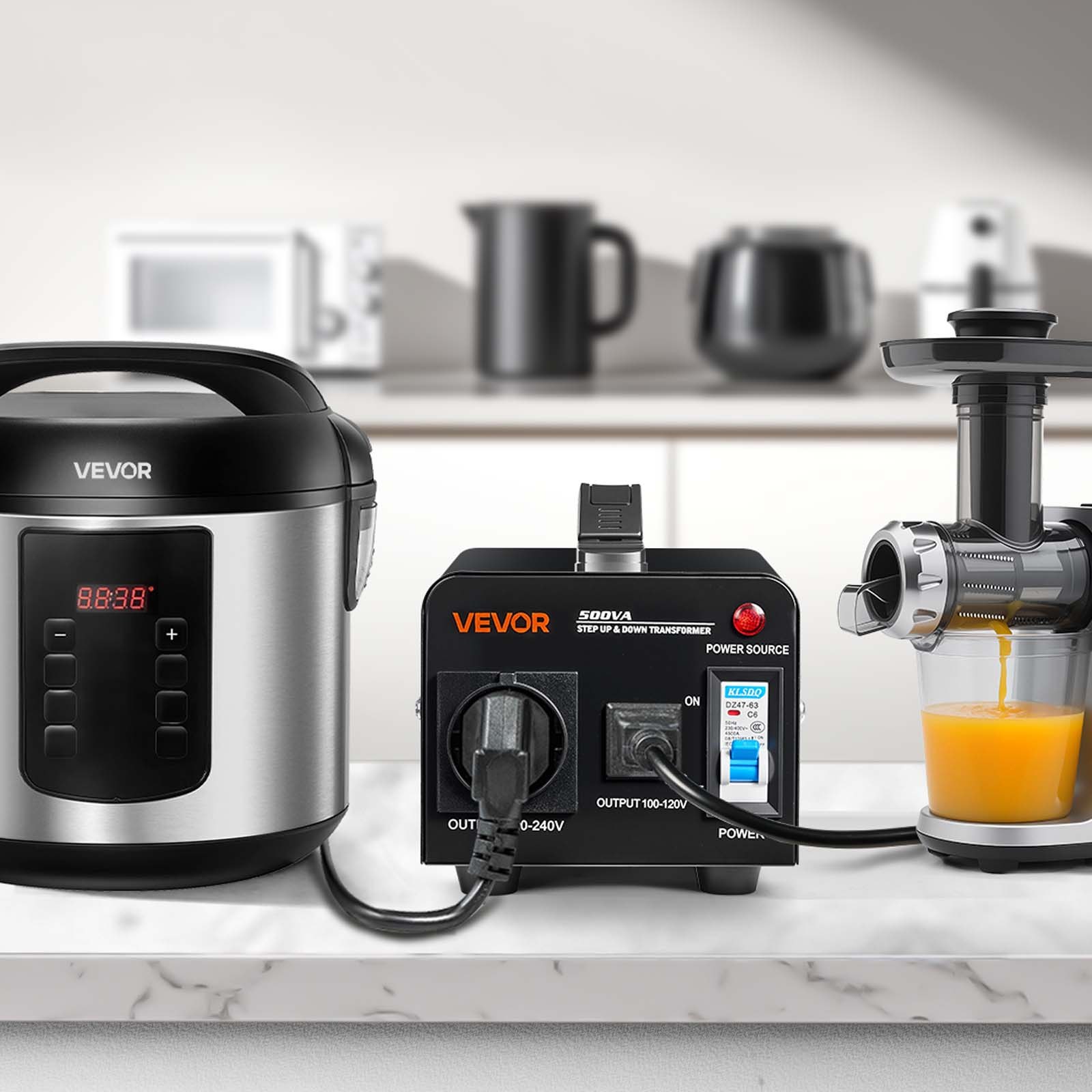 VEVOR Convertidor de Voltaje, 500 VA, Transformador Elevador/Reductor, Convierte de 110 V a 220 V y de 220 V a 110 V, con Tomas de Corriente de EE. UU. y UE, Cable de Alimentación y Disyuntor