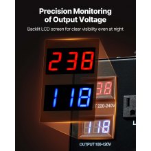 VEVOR Convertidor de Voltaje, 5000 VA, Transformador Elevador/Reductor Automático, de 110 V a 220 V y de 220 V a 110 V, con 3 Tomas de Corriente de  EE. UU. y 3 de UE, Pantalla LCD y Disyuntor