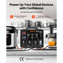 VEVOR Convertidor de Voltaje, 3000 VA, Transformador Elevador/Reductor Automático, de 110 V a 220 V y de 220 V a 110 V, con 3 Tomas de Corriente de  EE. UU. y 3 de UE, Pantalla LCD y Disyuntor
