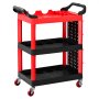 VEVOR Utility Cart, 136 kg Capacity, 3 Tier Service Cart with 360° Swivel Wheels (2 with Brakes), Heavy Duty Plastic Rolling with Trays and Pegboards, Tool Storage for Garage, Warehouse & Repair Shop