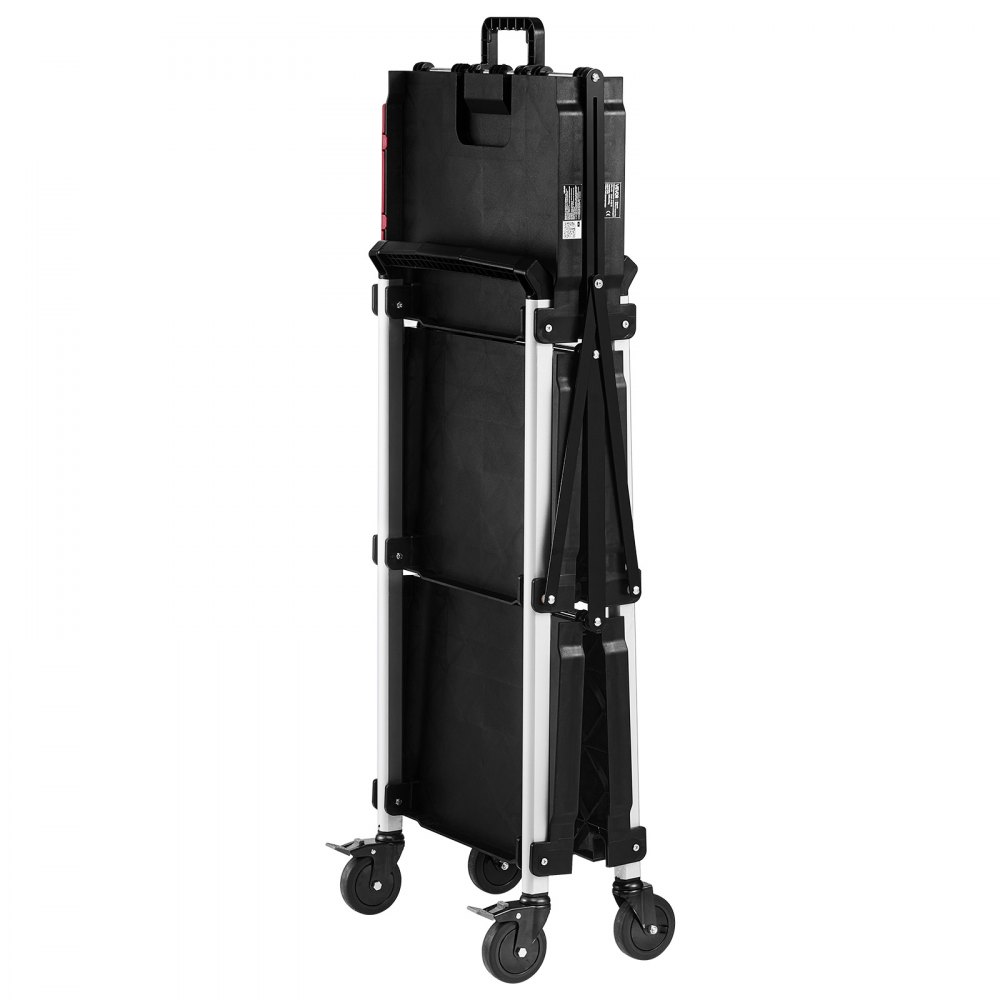 VEVOR Carro de Servicio Plegable Capacidad de 136 kg Estantes de 3 Niveles, Carro Utilitario de Herramientas con Ruedas, Bloqueo, Bandeja, Soporte Lateral, Carrito para Oficina, Patio, Almacén, Garaje
