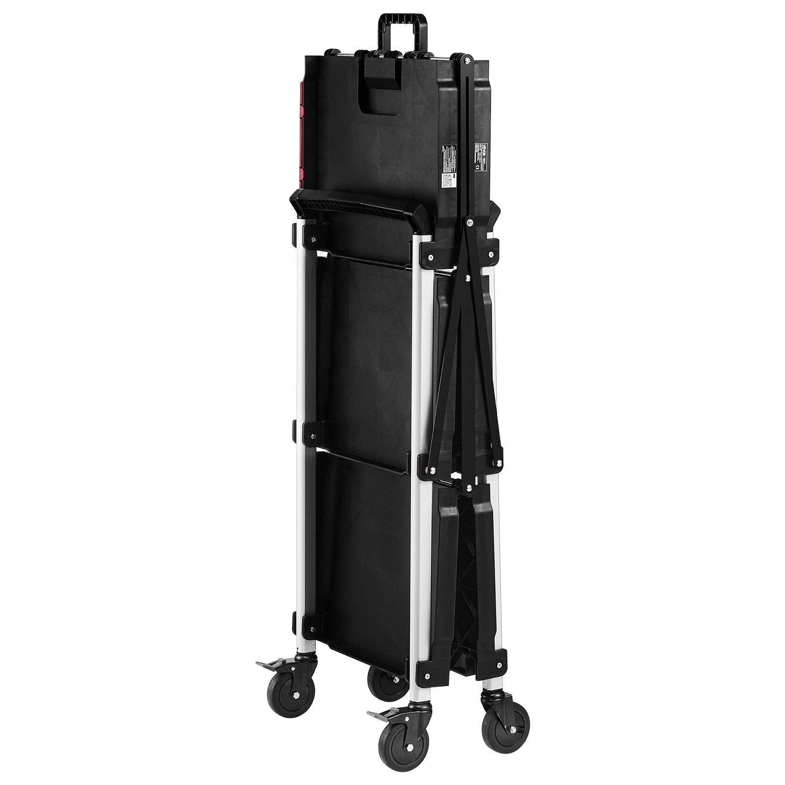 VEVOR Carro de Servicio Plegable Capacidad de 136 kg Estantes de 3 Niveles, Carro Utilitario de Herramientas con Ruedas, Bloqueo, Bandeja, Soporte Lateral, Carrito para Oficina, Patio, Almacén, Garaje