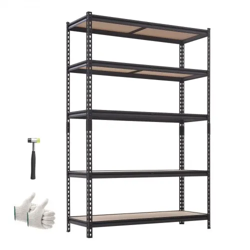 VEVOR Estantería Almacenaje Metálica de 5 Niveles 1228 x 459 x 1813 mm, Estantería Multiusos Altura Ajustable, Capacidad 907 kg en Total con Estructura de Acero para Trastero Garaje Sótano Dormitorio