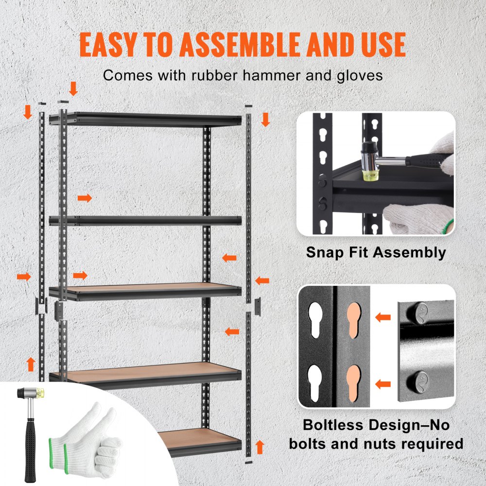 VEVOR Estantería de Almacenamiento Ajustable de 5 Niveles 121,9x45x182,9 cm Estantería Metálica de Alta Resistencia Carga 907,2 kg Estantería de Almacenamiento para Cocina Taller Sótano Baño Lavadero