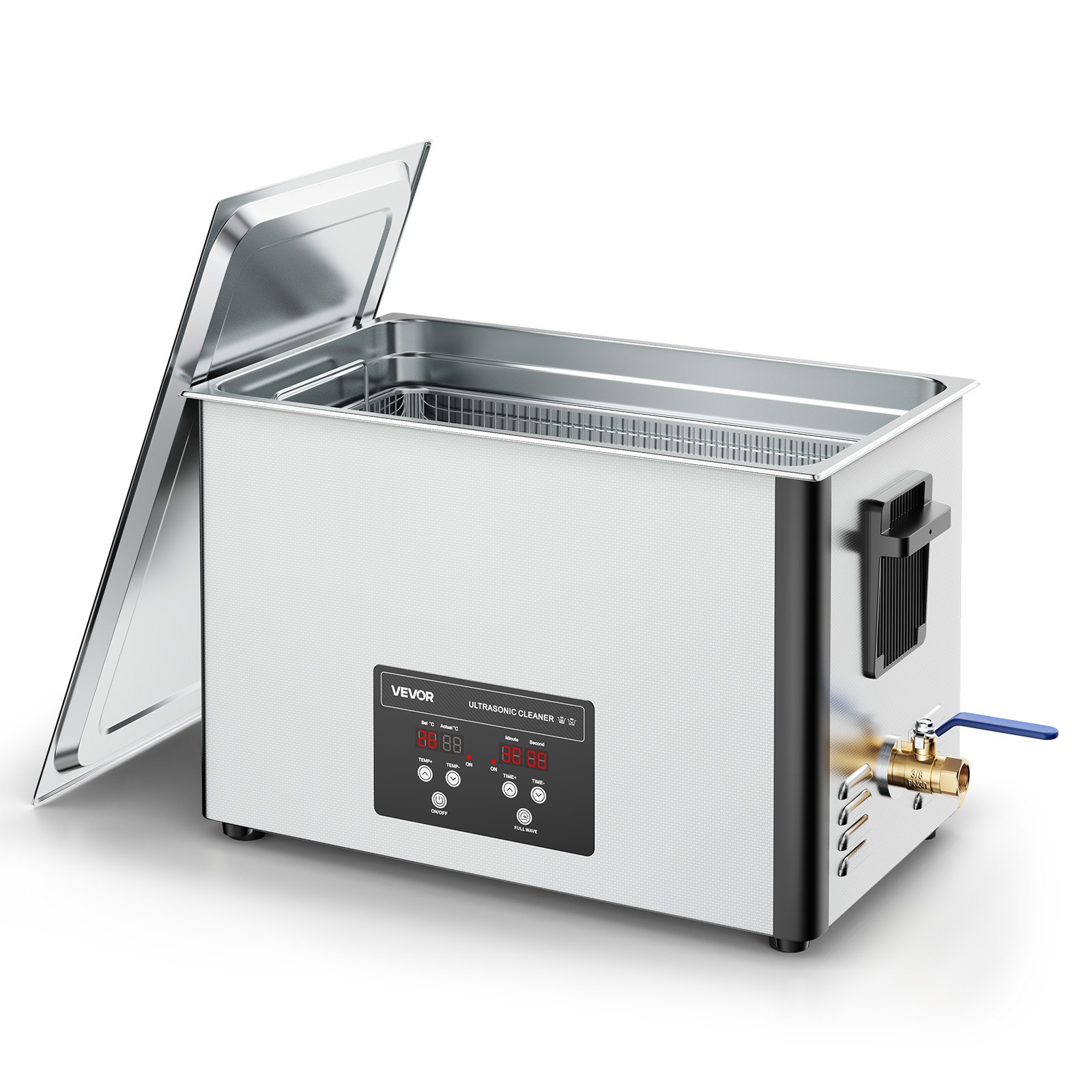 VEVOR Limpiador Ultrasónico 30 L, Máquina de Limpieza Ultrasónica Profesional con Cesta de Limpieza y Pantalla Digital, 480 W, Acero Inoxidable, 40 kHz, para Piezas, Carburadores e Instrumentos