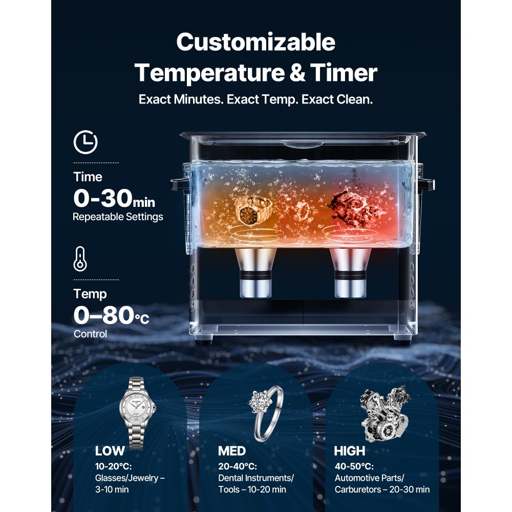 VEVOR Limpiador Ultrasónico 6 L, Máquina de Limpieza Ultrasónica Profesional con Cesta de Limpieza y Pantalla Digital, Acero Inoxidable, 120 W y 40 kHz, para Relojes y Joyas, 380 x 180 x 295 mm
