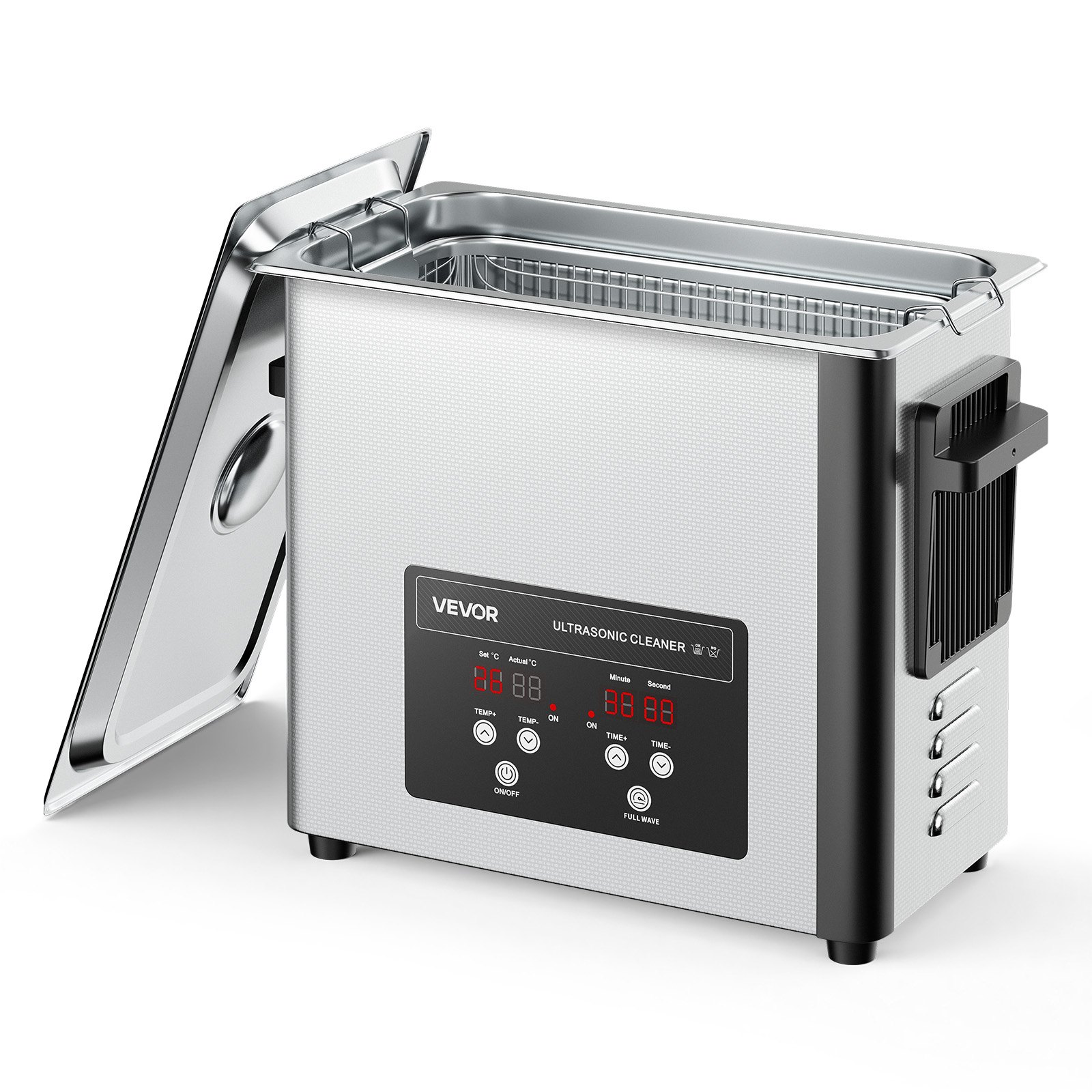 VEVOR Limpiador Ultrasónico 6 L, Máquina de Limpieza Ultrasónica Profesional con Cesta de Limpieza y Pantalla Digital, Acero Inoxidable, 120 W y 40 kHz, para Relojes y Joyas, 380 x 180 x 295 mm