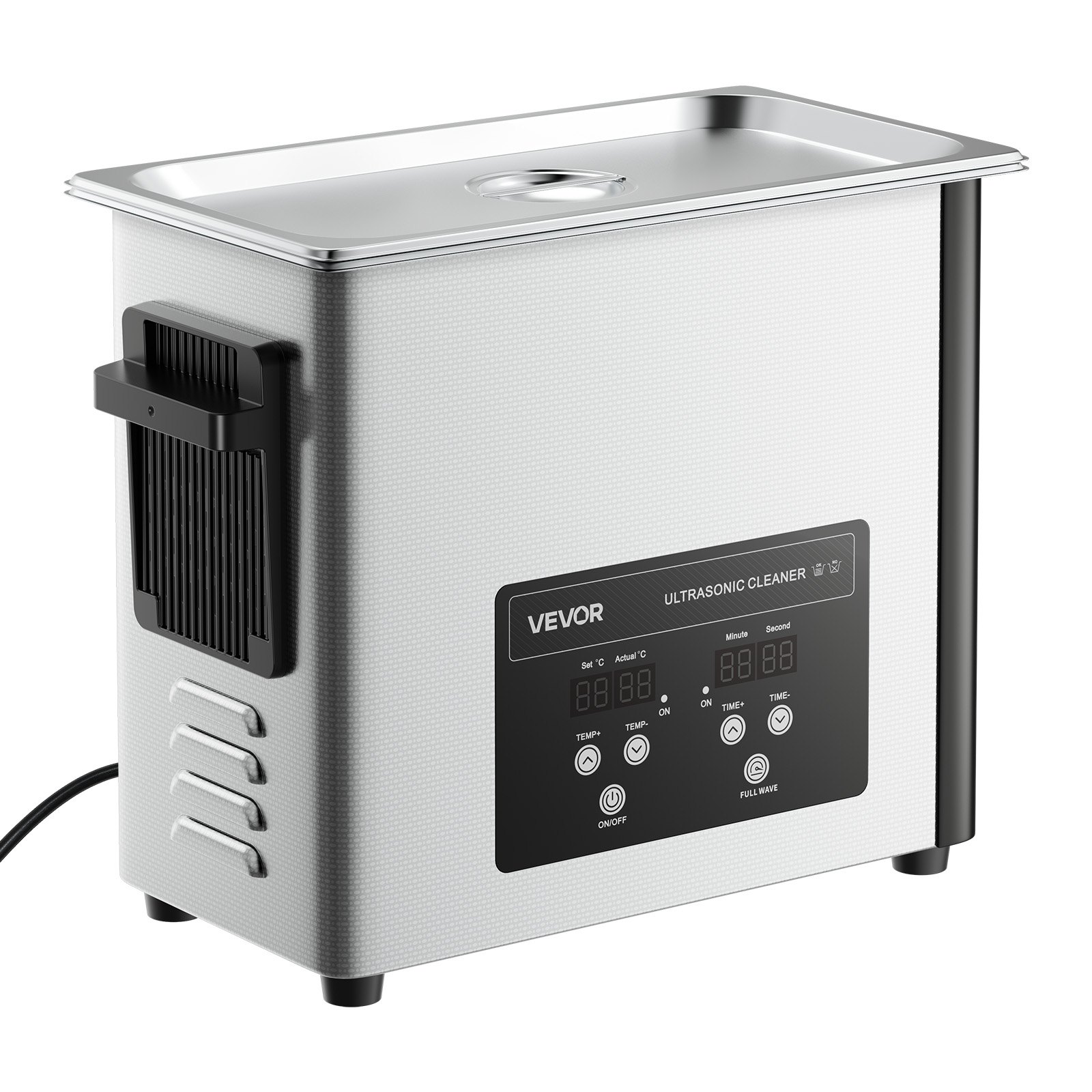 VEVOR Limpiador Ultrasónico 6 L, Máquina de Limpieza Ultrasónica Profesional con Cesta de Limpieza y Pantalla Digital, Acero Inoxidable, 120 W y 40 kHz, para Relojes y Joyas, 380 x 180 x 295 mm