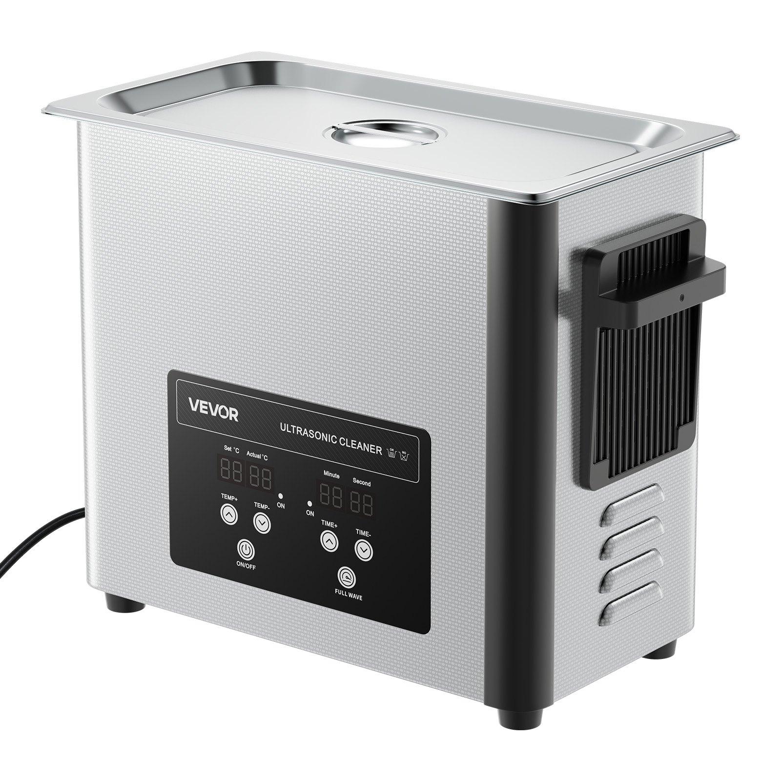 VEVOR Limpiador Ultrasónico 6 L, Máquina de Limpieza Ultrasónica Profesional con Cesta de Limpieza y Pantalla Digital, Acero Inoxidable, 120 W y 40 kHz, para Relojes y Joyas, 380 x 180 x 295 mm
