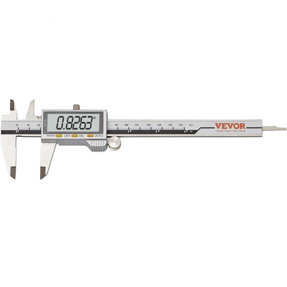 Calibrador digital VEVOR que muestra 0,8263 pulgadas con cuerpo de acero inoxidable y pantalla LCD.