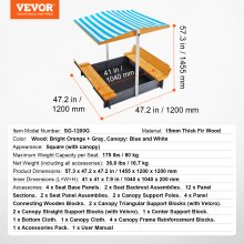 VEVOR Arenero de Madera con Dosel para Niños de 3 a 12 años 145,5 x 120 x 120cm