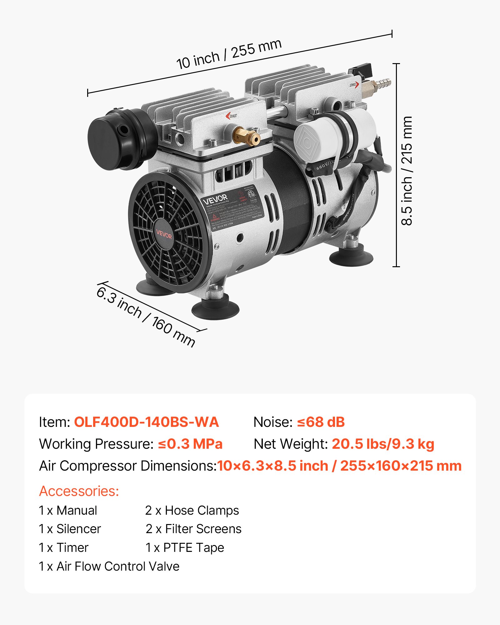 VEVOR Kit de Bomba de Aireación para Estanques Compresor de Aire 590 W Velocidad Nominal 1400 rpm Bomba de Aireación para Lagos Presión Máxima 0,3 MPa, Oxigenador de Agua, Temperatura -5 °C a 40 °C