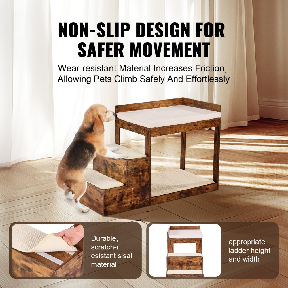 VEVOR Litera para Perros y Gatos con Escaleras 1111x508x722 mm Plataforma de Asiento de Múltiples Escalones para Perros Uso en Interiores, Dormitorio en Casa, Cerca de Ventana, Marrón Oscuro