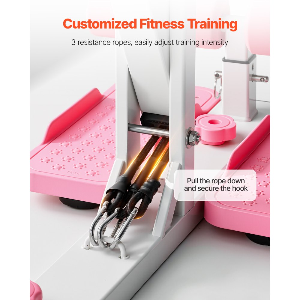 VEVOR Máquina de Sentadillas Profundas Ajustable, con 3 Bandas de Resistencia, Entrenador de Core y Glúteos Plegable, para Gimnasio en Casa, Rosa y Blanco, Carga de 136 kg, 800 x 400 x 760 mm