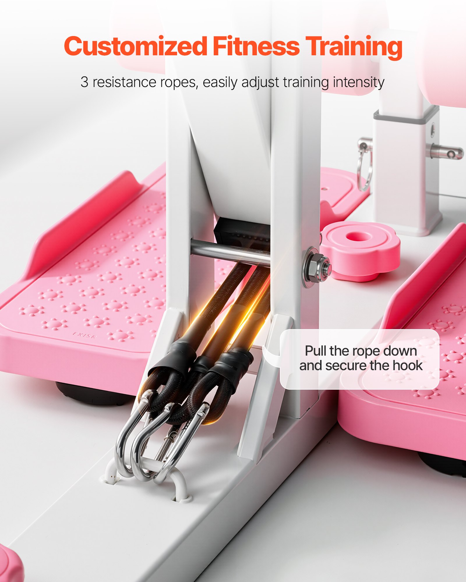 VEVOR Máquina de Sentadillas Profundas Ajustable, con 3 Bandas de Resistencia, Entrenador de Core y Glúteos Plegable, para Gimnasio en Casa, Rosa y Blanco, Carga de 136 kg, 800 x 400 x 760 mm