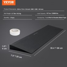 VEVOR Rampa de Umbral Cortable Altura de 4 cm Rampa de Goma Antideslizante para Silla de Ruedas Ancho de 90cm Carga de 15 t Rampa de Acceso Antideslizante Banda Adhesiva Doble Cara para Entrada Puerta