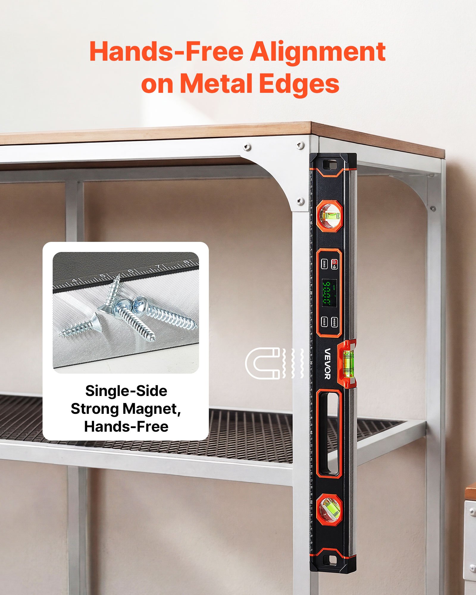 VEVOR Nivel Digital de Aluminio 600 mm, Nivel Electrónico Magnético con Burbujas de 0°/45°/90°, Pantalla LED Retroiluminada, 4 Unidades de Medida, Bolsa para Construcción Bricolaje Hogar Carpintería