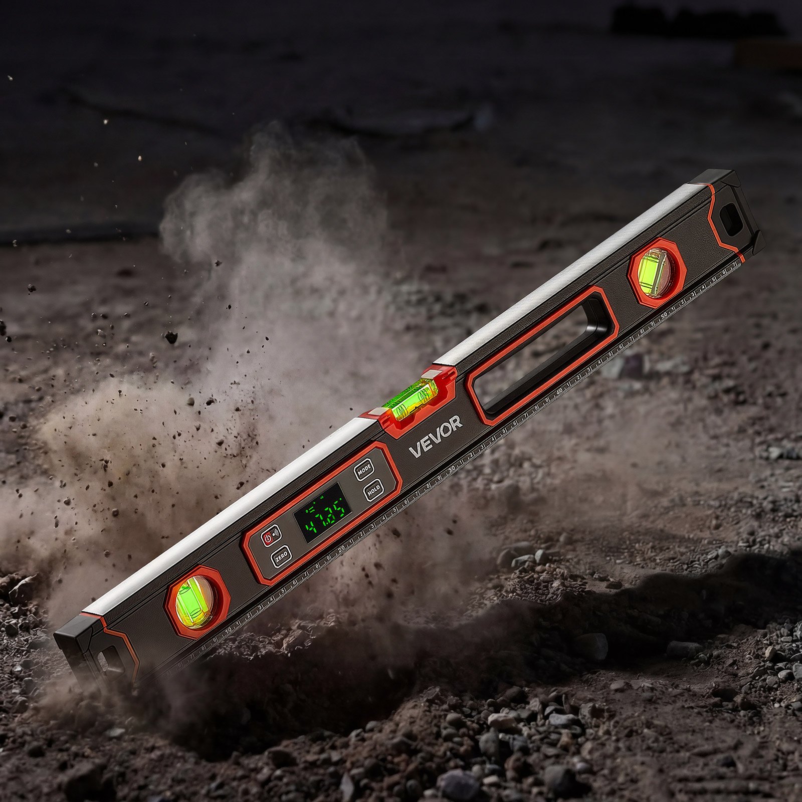 VEVOR Nivel Digital de Aluminio 600 mm, Nivel Electrónico Magnético con Burbujas de 0°/45°/90°, Pantalla LED Retroiluminada, 4 Unidades de Medida, Bolsa para Construcción Bricolaje Hogar Carpintería