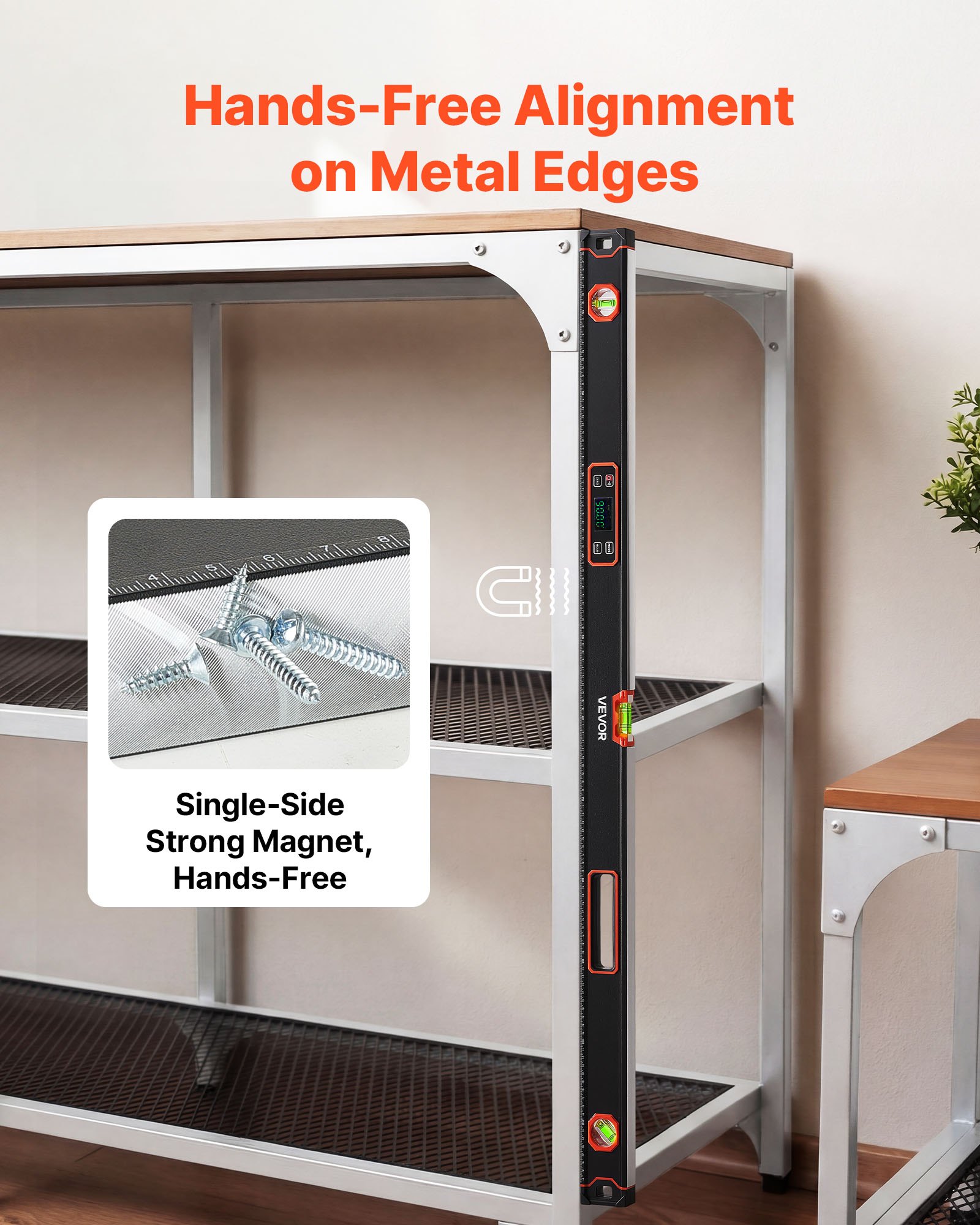 VEVOR Nivel Digital de Aluminio 1200 mm, Nivel Electrónico Magnético con Burbujas de 0°/45°/90°, Pantalla LED Retroiluminada, 4 Unidades de Medida, Bolsa para Construcción Carpintería Bricolaje Hogar