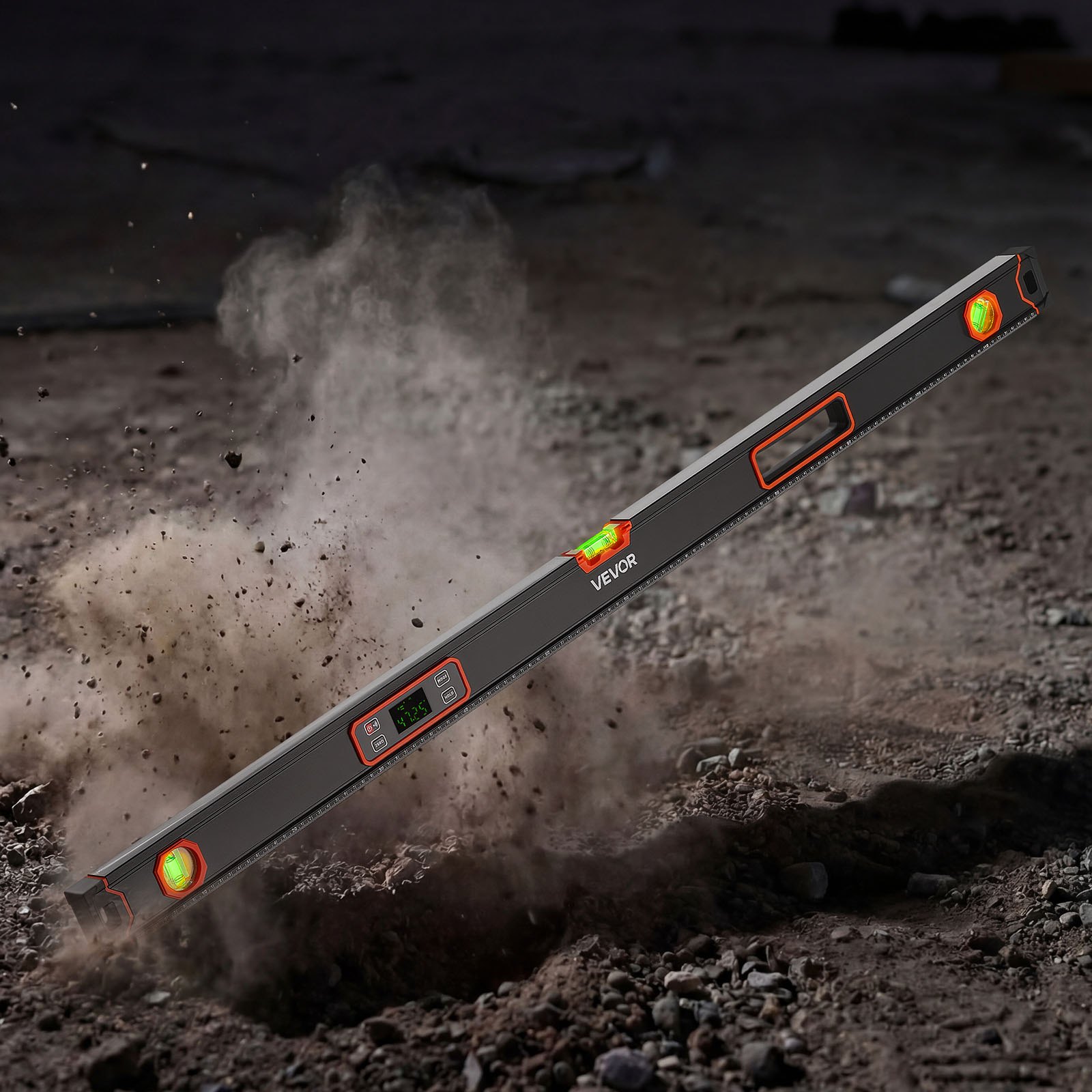 VEVOR Nivel Digital de Aluminio 1200 mm, Nivel Electrónico Magnético con Burbujas de 0°/45°/90°, Pantalla LED Retroiluminada, 4 Unidades de Medida, Bolsa para Construcción Carpintería Bricolaje Hogar