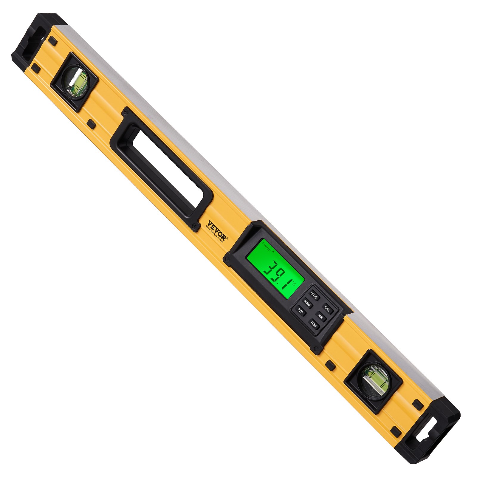Nivel torpedo magnético VEVOR amarillo con pantalla digital y asa integrada.
