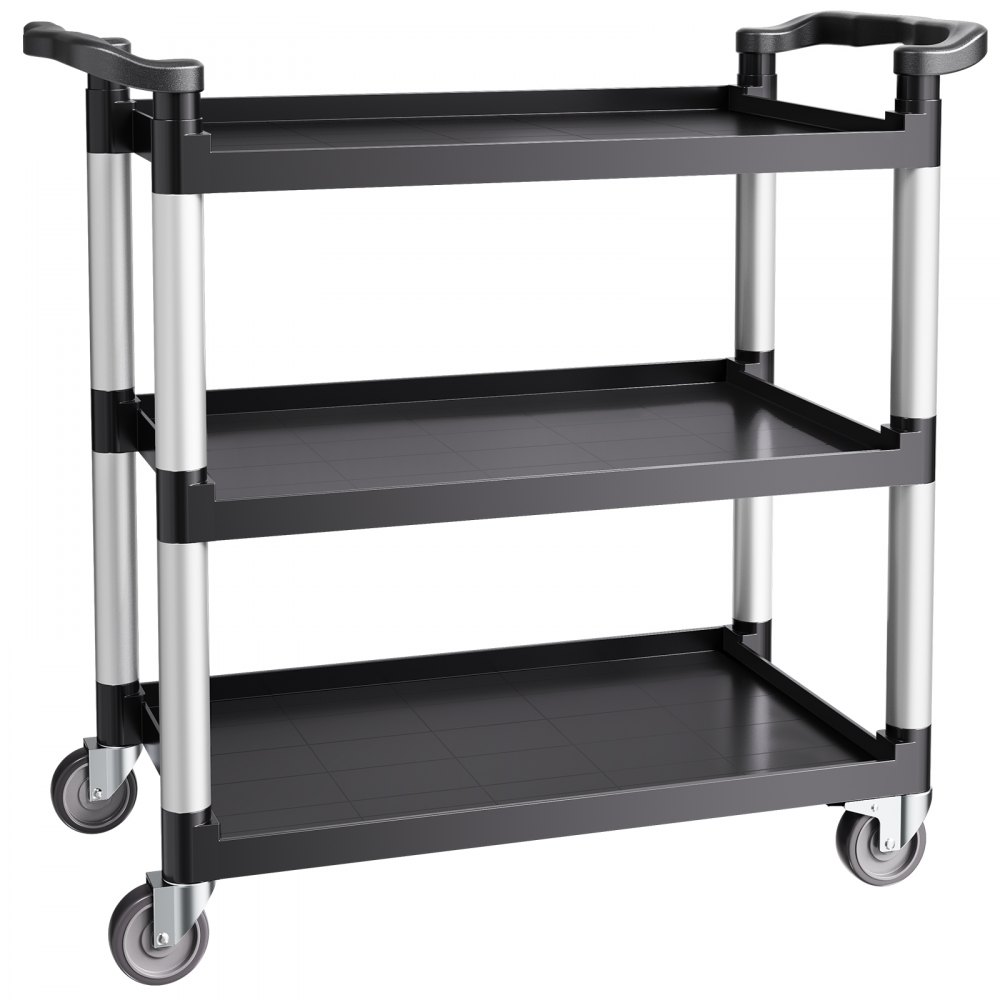 VEVOR Carrito Multiusos, Carga de 150 kg, Carrito Multiusos de Plástico 1060 x 490 x 980 mm de 3 Niveles con Ruedas Giratorias de 360° (2 con Frenos),  para Almacén, Restaurante, Cocina, Negro