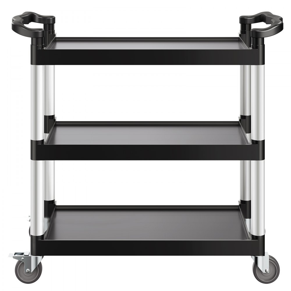 VEVOR Carrito Multiusos, Carga de 150 kg, Carrito Multiusos de Plástico 1060 x 490 x 980 mm de 3 Niveles con Ruedas Giratorias de 360° (2 con Frenos),  para Almacén, Restaurante, Cocina, Negro