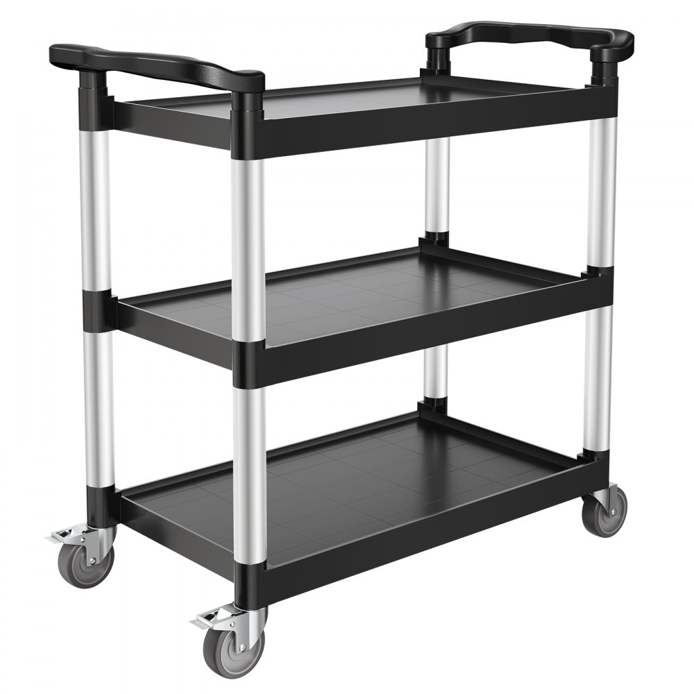 VEVOR Carrito Multiusos, Carga de 150 kg, Carrito Multiusos de Plástico 1060 x 490 x 980 mm de 3 Niveles con Ruedas Giratorias de 360° (2 con Frenos),  para Almacén, Restaurante, Cocina, Negro