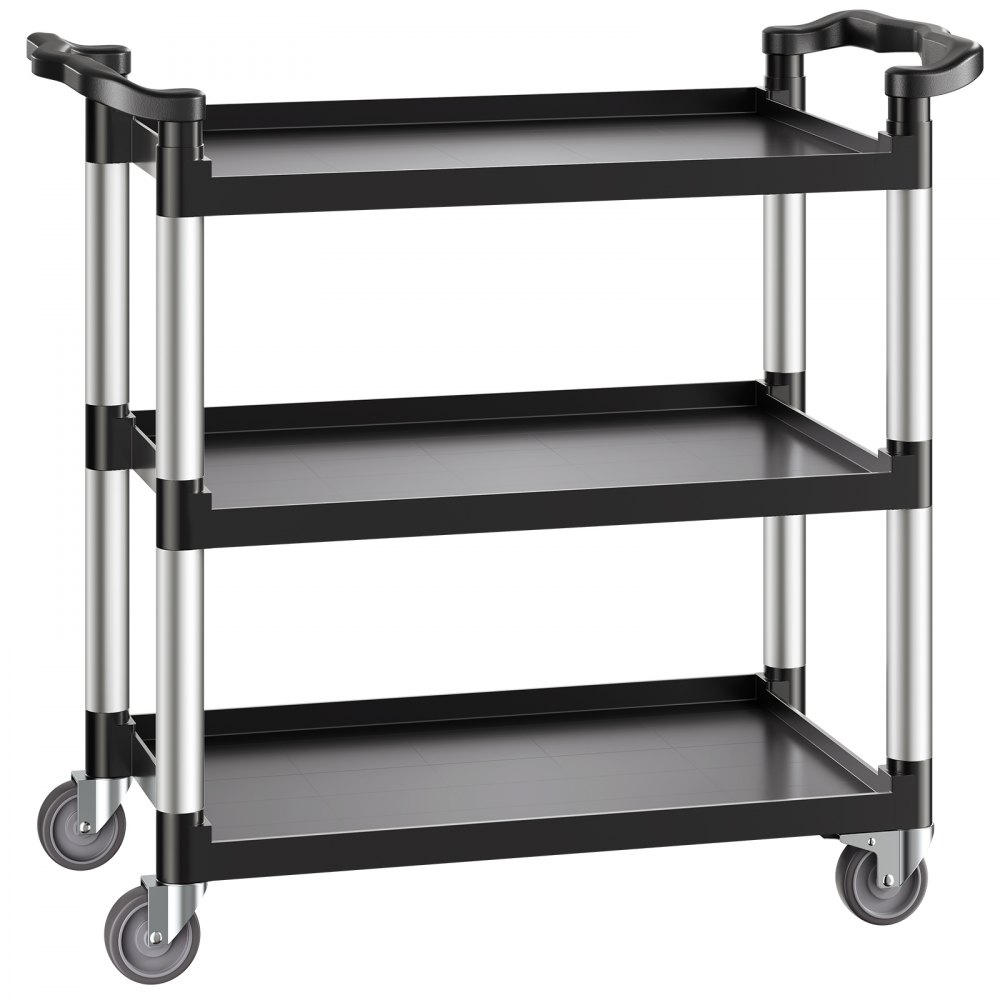 VEVOR Carrito Multiusos, Carga de 150 kg, Carrito Multiusos de Plástico 1060 x 490 x 980 mm de 3 Niveles con Ruedas Giratorias de 360° (2 con Frenos),  para Almacén, Restaurante, Cocina, Negro