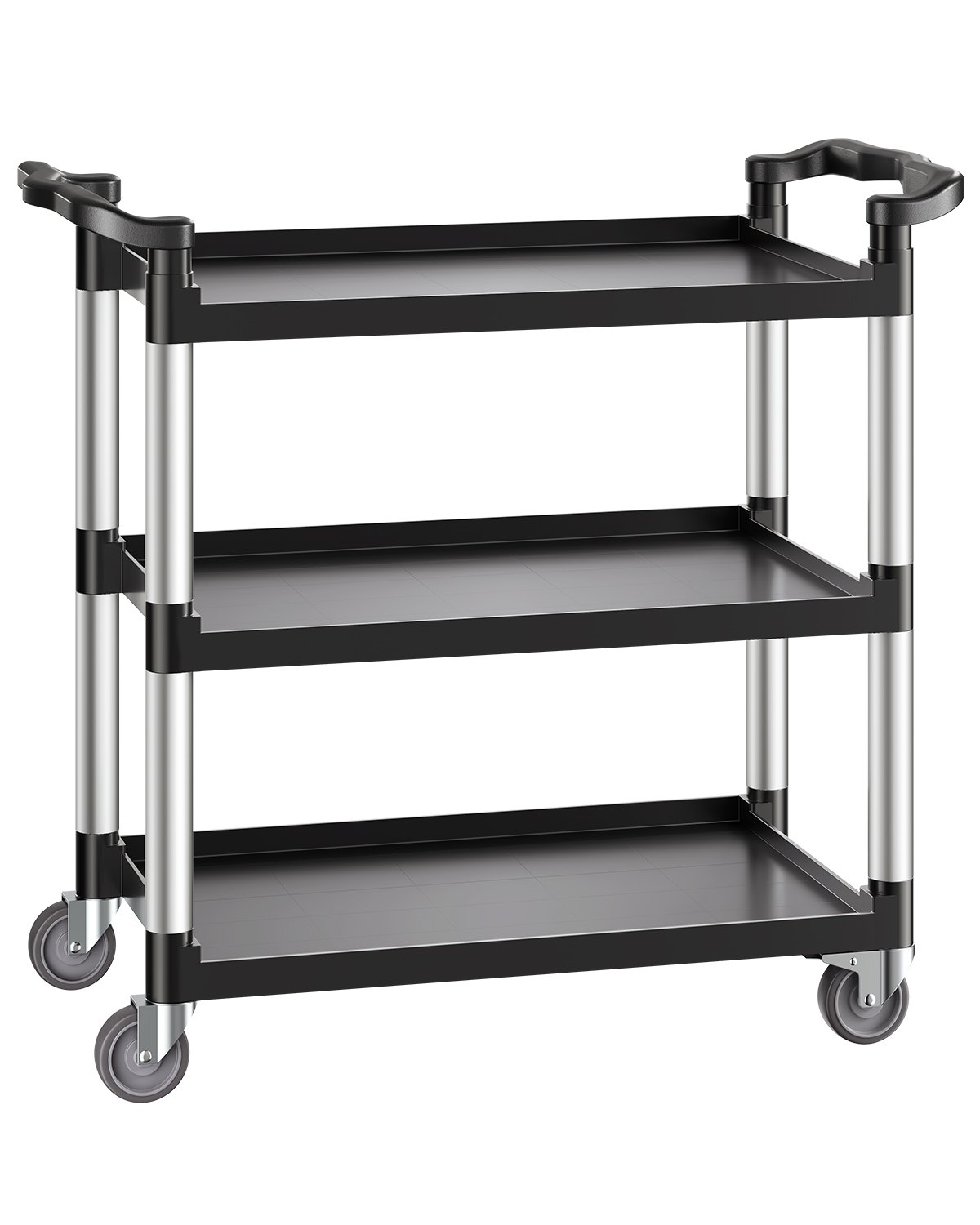 VEVOR Carrito Multiusos, Carga de 150 kg, Carrito Multiusos de Plástico 1060 x 490 x 980 mm de 3 Niveles con Ruedas Giratorias de 360° (2 con Frenos),  para Almacén, Restaurante, Cocina, Negro