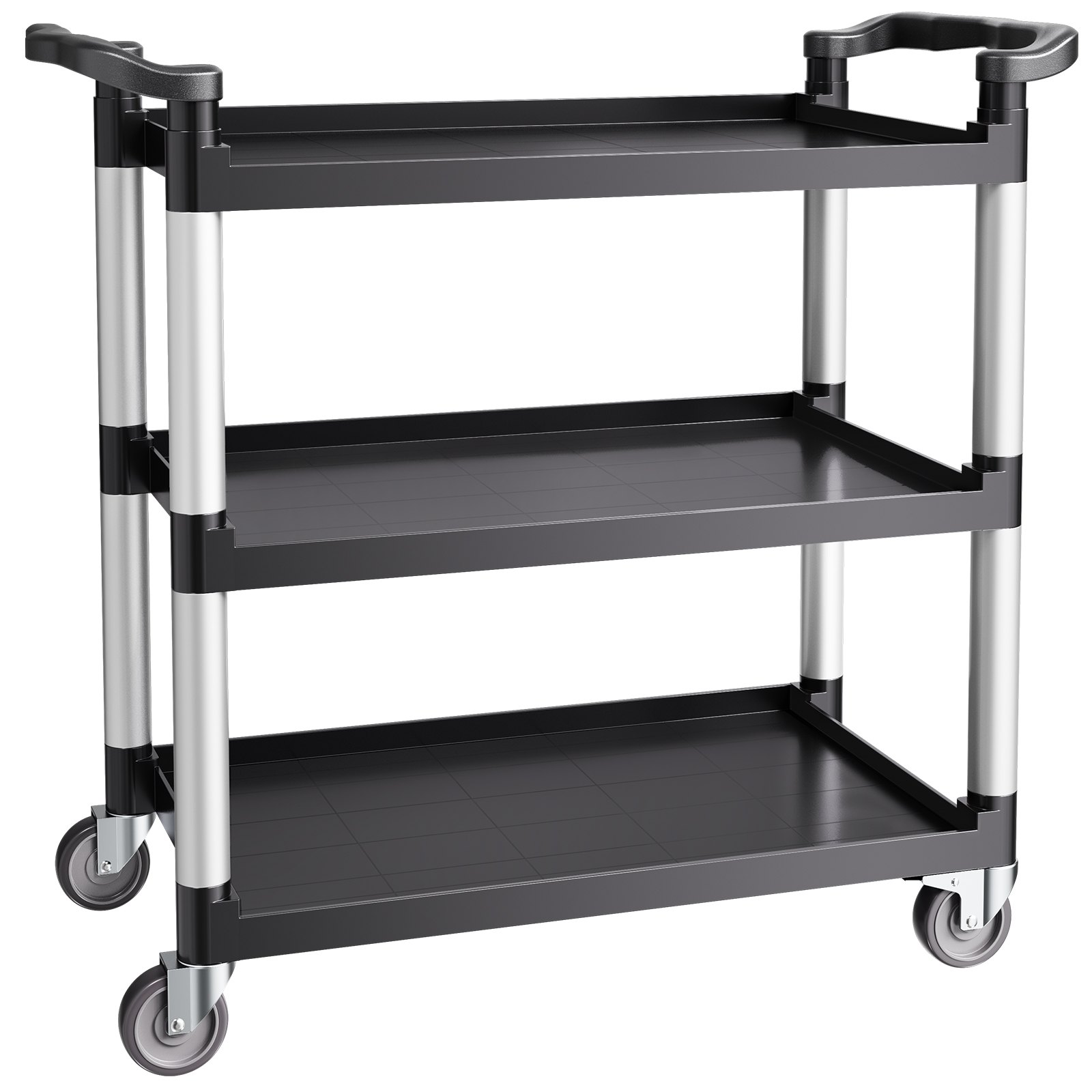 VEVOR Carrito Multiusos, Carga de 150 kg, Carrito Multiusos de Plástico 1060 x 490 x 980 mm de 3 Niveles con Ruedas Giratorias de 360° (2 con Frenos),  para Almacén, Restaurante, Cocina, Negro
