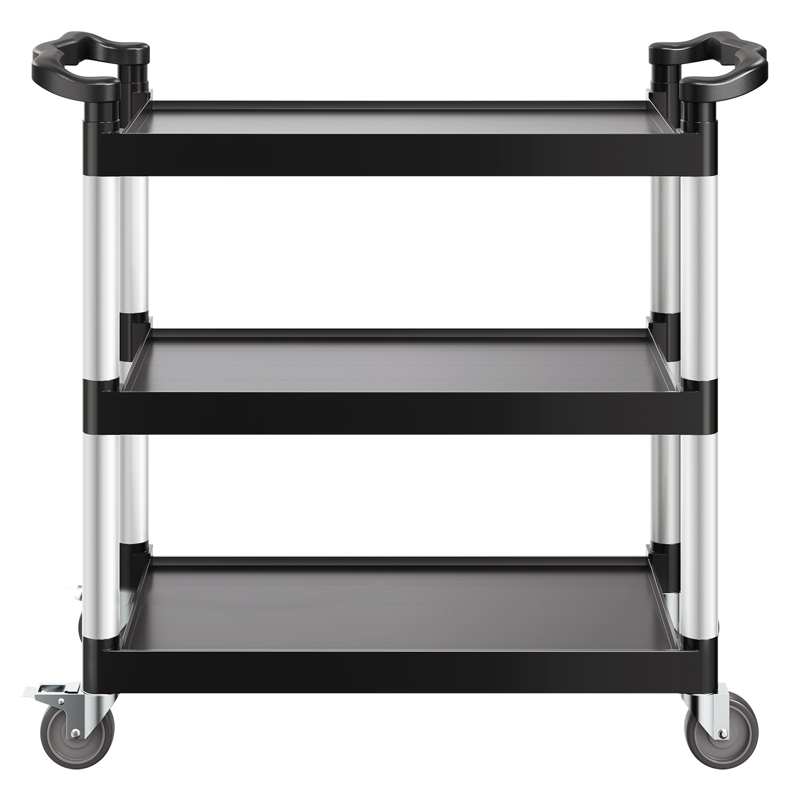 VEVOR Carrito Multiusos, Carga de 150 kg, Carrito Multiusos de Plástico 1060 x 490 x 980 mm de 3 Niveles con Ruedas Giratorias de 360° (2 con Frenos),  para Almacén, Restaurante, Cocina, Negro