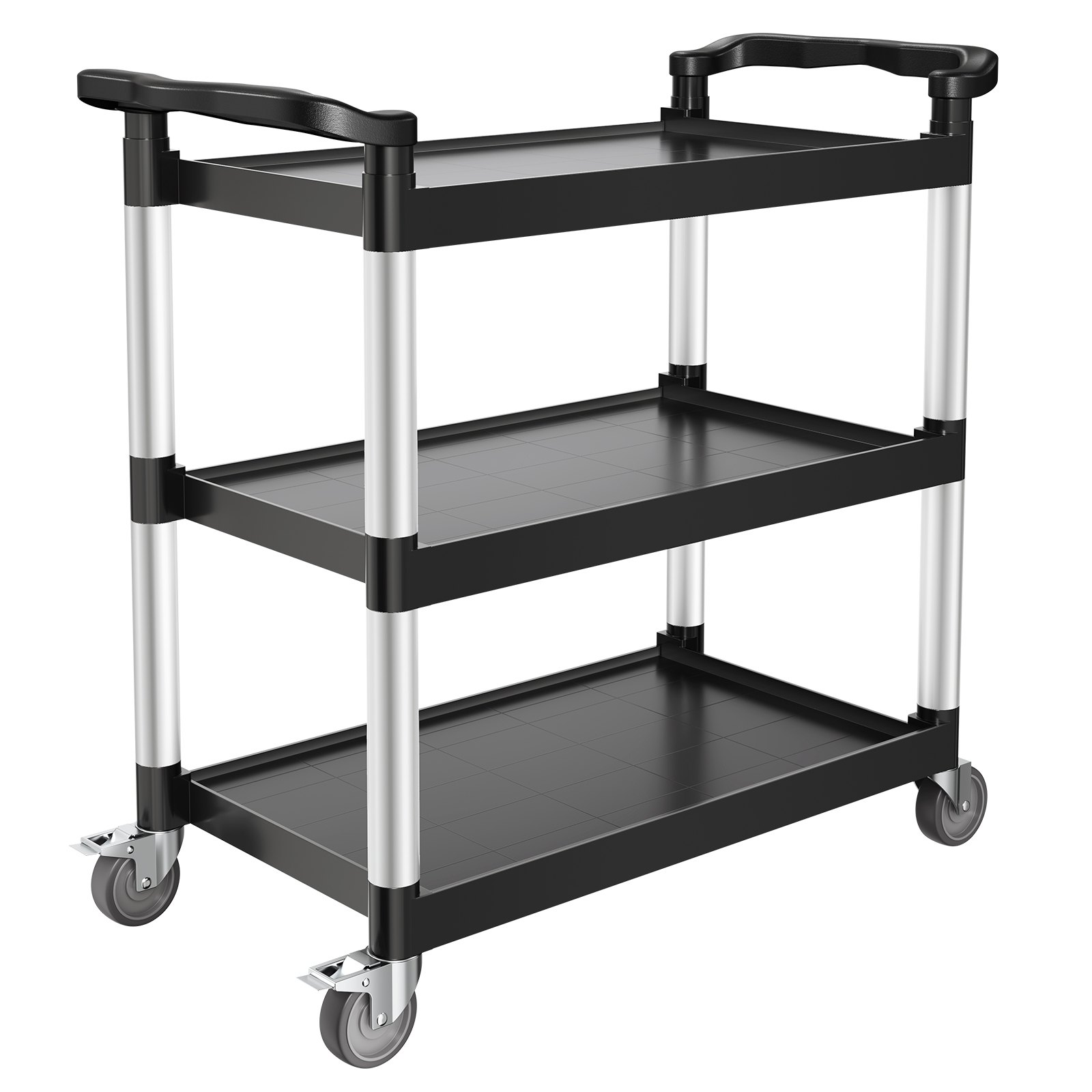 VEVOR Carrito Multiusos, Carga de 150 kg, Carrito Multiusos de Plástico 1060 x 490 x 980 mm de 3 Niveles con Ruedas Giratorias de 360° (2 con Frenos),  para Almacén, Restaurante, Cocina, Negro