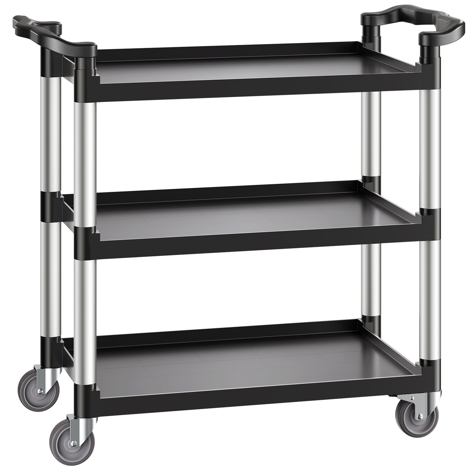 VEVOR Carrito Multiusos, Carga de 150 kg, Carrito Multiusos de Plástico 1060 x 490 x 980 mm de 3 Niveles con Ruedas Giratorias de 360° (2 con Frenos),  para Almacén, Restaurante, Cocina, Negro