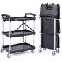 VEVOR Carro de Servicio 65x39x83 cm Carro de Transporte Utilitario Plegable 3 Estantes Capacidad Total 74,8 kg​ 25 kg​/Estante Ruedas Giratorias (2 con Frenos) para Garaje Herramientas Almacén Oficina