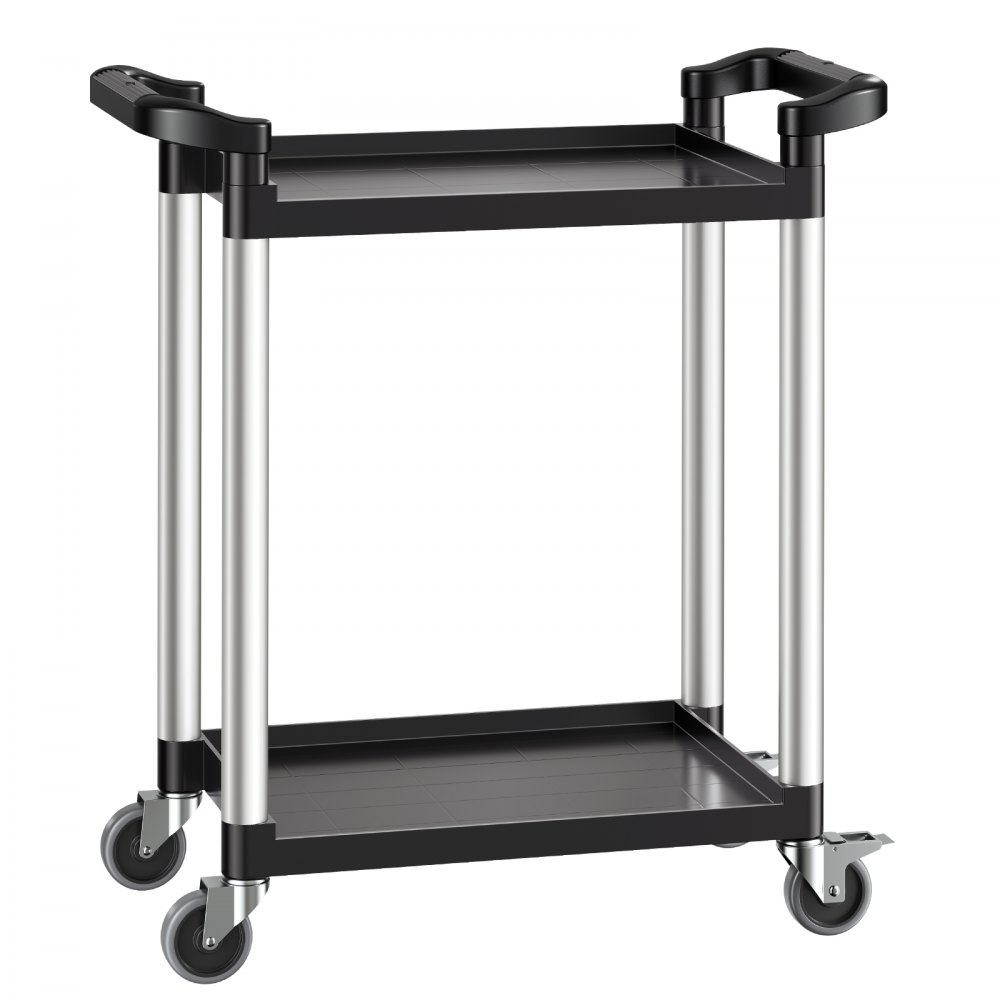 VEVOR Carrito Multiusos, Carga de 136 kg, Carrito Multiusos de Plástico 800 x 410 x 945 mm de 2 Niveles con Ruedas Giratorias de 360° (2 con Frenos),  para Almacén, Restaurante, Cocina, Negro