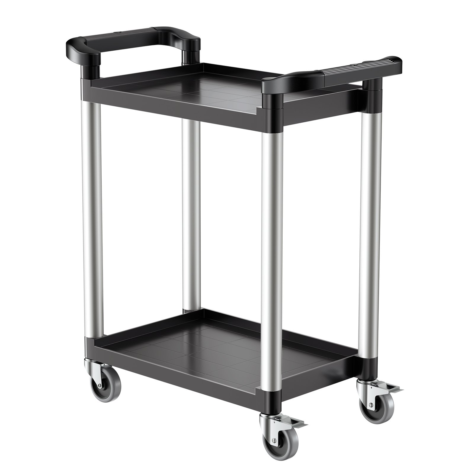 VEVOR Carrito Multiusos, Carga de 136 kg, Carrito Multiusos de Plástico 800 x 410 x 945 mm de 2 Niveles con Ruedas Giratorias de 360° (2 con Frenos),  para Almacén, Restaurante, Cocina, Negro