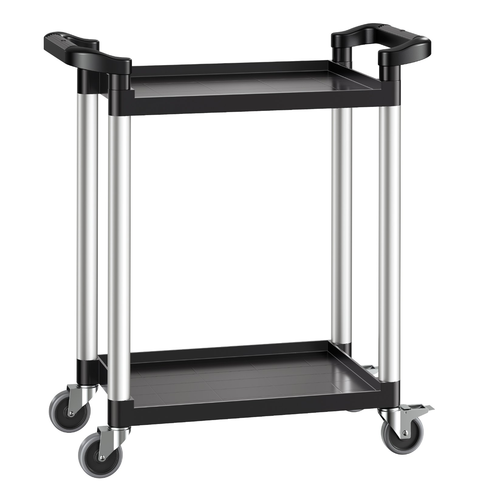 VEVOR Carrito Multiusos, Carga de 136 kg, Carrito Multiusos de Plástico 800 x 410 x 945 mm de 2 Niveles con Ruedas Giratorias de 360° (2 con Frenos),  para Almacén, Restaurante, Cocina, Negro