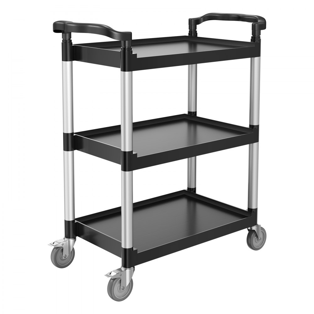 VEVOR Carrito Multiusos, Carga de 136 kg, Carrito Multiusos de Plástico 880 x 410 x 990 mm de 3 Niveles con Ruedas Giratorias de 360° (2 con Frenos),  para Almacén, Restaurante, Cocina, Negro