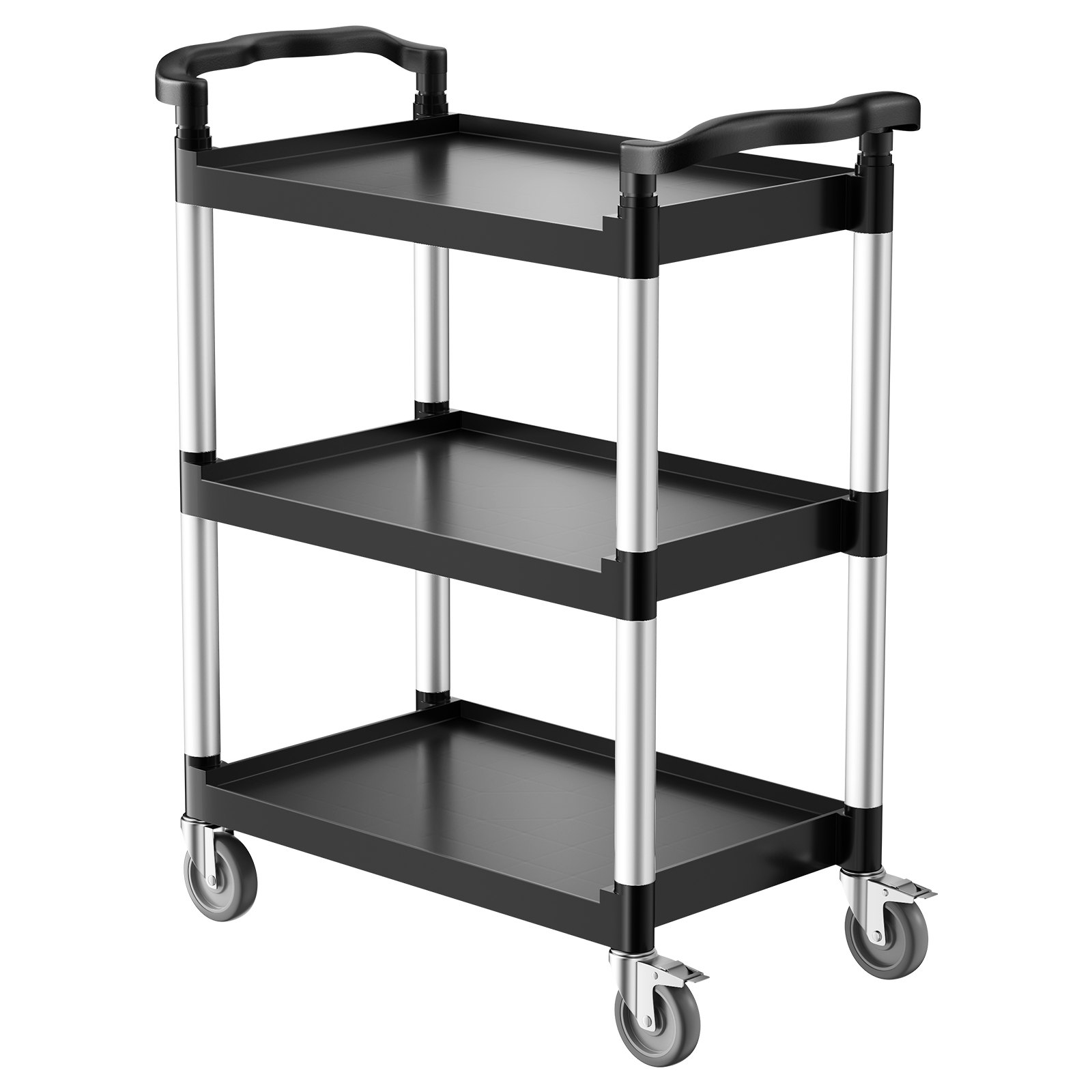 VEVOR Carrito Multiusos, Carga de 136 kg, Carrito Multiusos de Plástico 880 x 410 x 990 mm de 3 Niveles con Ruedas Giratorias de 360° (2 con Frenos),  para Almacén, Restaurante, Cocina, Negro